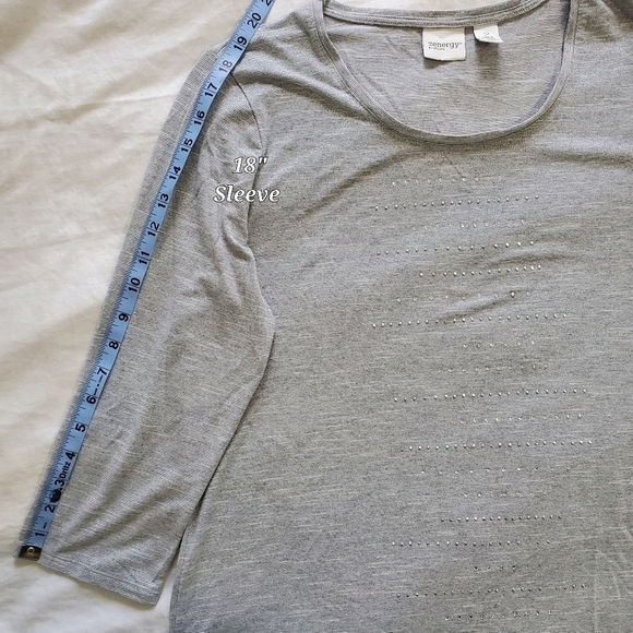 ZENERGY Chicos Gray Sparkle Rhinestone Metallic Top Blouse Womens 2 Large FLAW - Picture 13 of 15